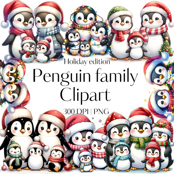 20 Watercolor penguin clipart Penguin family clipart Cliparts bundle Winter Clipart Christmas penguin PNG Xmas Scrapbook