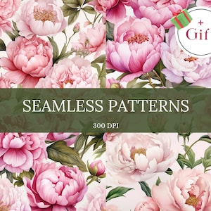 4 Pink Seamless Fabric Pattern Peonies Flowers Digital Print Textile design Peony Bouquet Wedding DIY Projects POD Commercial use