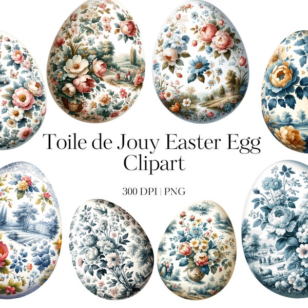 15 Toile de Jouy Easter Egg Clipart - Easter PNG - Floral easter eggs Easter printable Scrapbooking Junk journal Sublimination