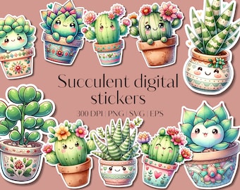 Cricut stickers clipart - 22 Sticker PNG bundle - Printable clipart stickers - Vector files - SVG designs Cactus Stickers Succulent Clipart