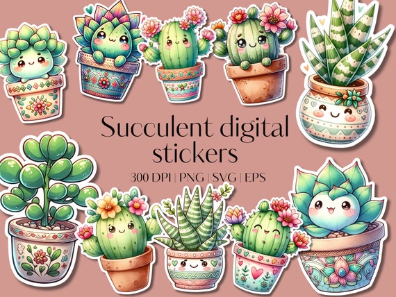 Cricut stickers clipart - 22 Sticker PNG bundle - Printable clipart stickers - Vector files - SVG designs Cactus Stickers Succulent Clipart