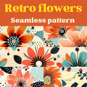 5 Vintage Flowers Seamless Pattern SVG | Retro background PNG | Digital Paper Vintage Repeating Pattern | 60s/70s Inspired | Textile design