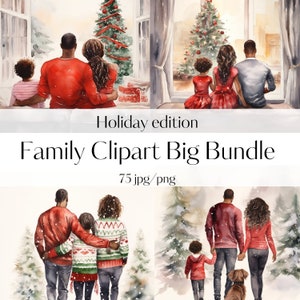 75 Watercolor Christmas black family clipart High Quality JPGs Clipart bundle Winter Family Card Making Digital Paper Craft Scrapbooking
