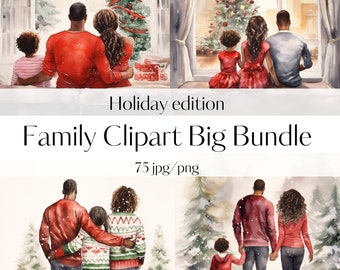 75 Watercolor Christmas black family clipart High Quality JPGs Clipart bundle Winter Family Card Making Digital Paper Craft Scrapbooking