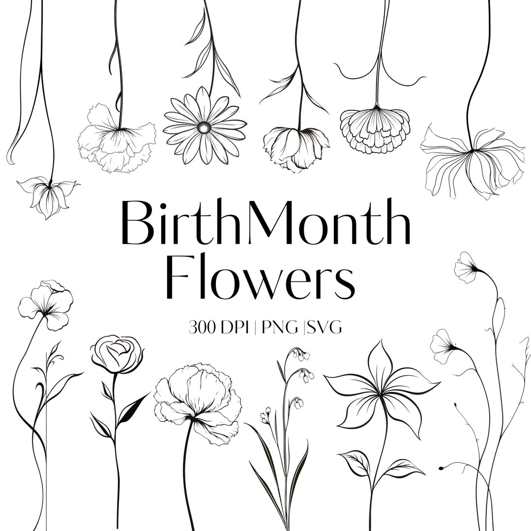 12 Birth Flower Svg Birthflower Cliparts Birth Flower Png Birth Month ...