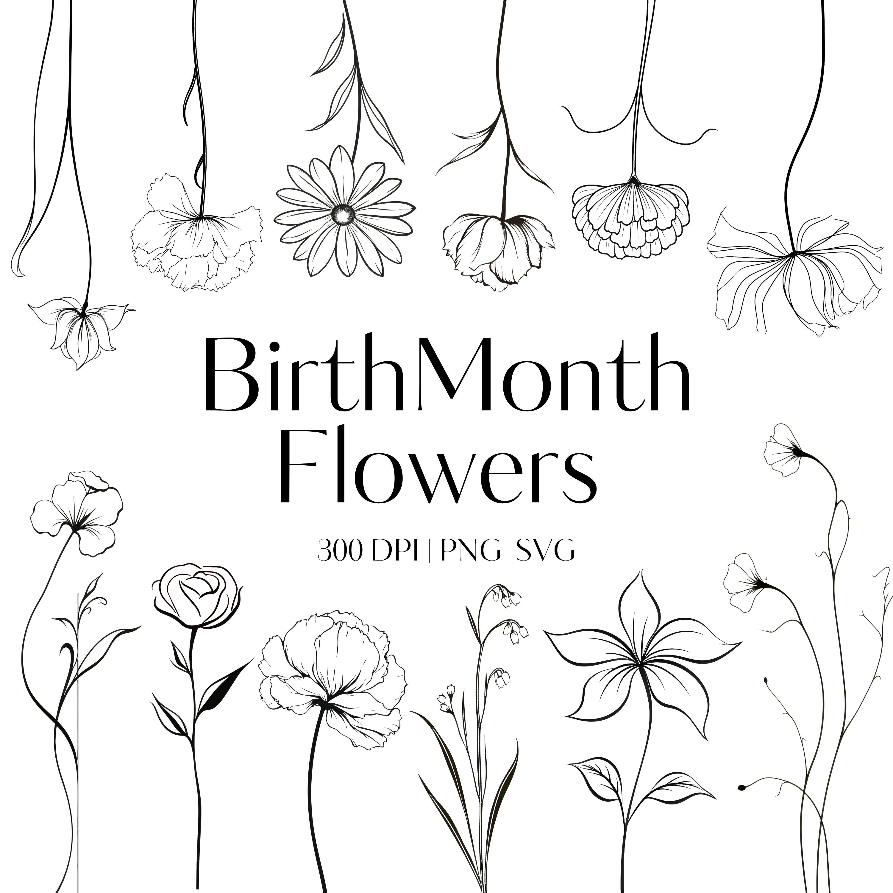 12 Birth Flower Svg | Birthflower cliparts | Birth flower png | Birth month clipart | Birthflower clipart svg | Floral svg | Botanical svg