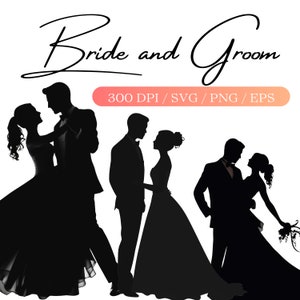 Pacote de clipart de silhueta de noiva e noivo Fundo transparente Clipart de noiva e noivo png Clipart de dança de noiva e noivo svg
