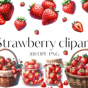 18 Erdbeere Clipart Hochwertige Erdbeere PNG Aquarell Erdbeere Clipart Obst Clipart Sommer Clipart Junk Journal Sammelalbum