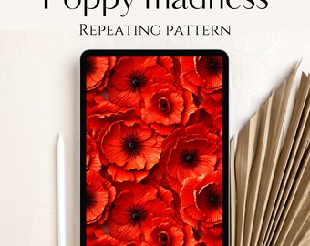 3D Poppy flower repeating pattern SVG Floral prints Wildflower seamless pattern Flower digital paper PNG Fabric floral prints eps, jpg, pdf