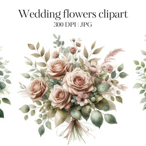 ウェディング フラワー クリップアート バンドル | クラフト、ジャーナリング、スクラップブック、デコパージュ ペーパー、花束用の高品質水彩画 20 JPG