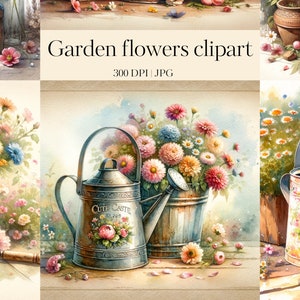 Paquete de imágenes prediseñadas de herramientas de jardinería retro / 16 JPG de acuarela de alta calidad / Arte de jardín, elaboración, diario, scrapbooking, diario basura