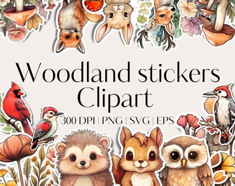 22 Cricut stickers clipart - Sticker PNG bundle - Printable clipart stickers - Vector files - SVG designs Woodland animals clipart