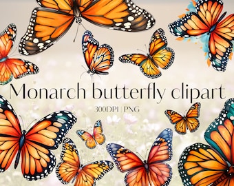 13 monarchvlinder clipart bundel Vlinders clipart Insect clipart Aquarel vlinder clipart Vlinder PNG Vlinder ontwerp 300DPI
