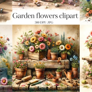 Paquete de imágenes prediseñadas de herramientas de jardinería retro / 16 JPG de acuarela de alta calidad / Arte de jardín, elaboración, diario, scrapbooking, diario basura