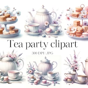 Teeparty Clipart, 20 hochwertige JPGs Druckbare Aquarell Clipart Papier Handwerk Junk Journals Makronen Kekse Aquarell Teeparty Clipart