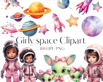 20 Girl astronaut clipart Planets clipart Alien clipart PNG Transparent background Nursery clipart Rockets png Outer space clipart