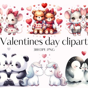 Aquarel Valentijnsdag clipart 16 Valentines clipart Liefde dag cliparts Valentijnsdag beer Penguin clipart Panda clipart Muis clipart