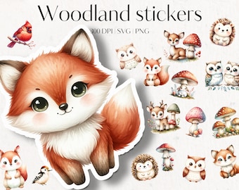 23 Cricut stickers clipart - Sticker PNG bundle - Printable clipart stickers - Vector files - SVG designs Woodland animals clipart