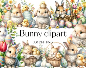 Easter bunny clipart - 21 Cute bunny clipart - Watercolor rabbit clipart PNG Spring clipart Paper crafts Junk Journal Scrapbooking
