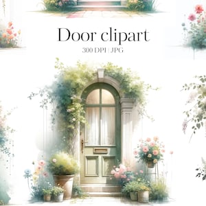 Tür Aquarell Clipart | Haustür | Fenstertüren | 18 Hochwertiges JPG Papier für Scrapbooking, Papierhandwerk, Journaling, Shabby Chic, Decoupage