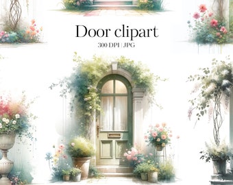 Watercolor door clipart | Front door | French doors | 18 High quality JPG Scrapbook Paper, Paper Crafts, Journaling, Shabby Chic, Decoupage