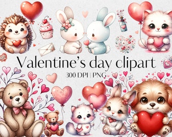 Watercolor Valentines day clipart 30 Valentines clipart Love day cliparts Valentines day bear Love is in the air Valentines day bundle
