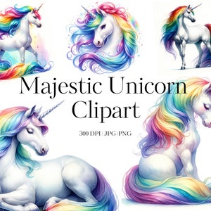 10 Regenbogen Einhorn Clipart-Bundle Hochwertige JPG Einhorn Clip-Art-Elemente Einhorn PNG Kinderzimmer Clipart Scrapbooking Junk Journal