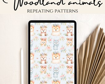 6 Woodland Animals Repeating Patterns SVG PNG EPS Forest Animals Seamless Pattern Digital Paper Adorable Animal Background