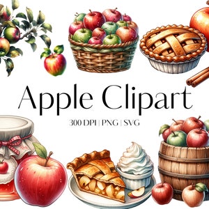 17 Apple clipart Aquarel fruit clipart Apple PNG Transparante achtergrond Apple SVG Appeltaart clipart Apple desserts Zomer clipart