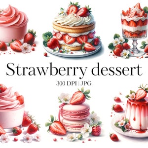 Fraises dessert clipart 20 JPGs Summer clipart bundle Cake clipart Fabrication de cartes, scrapbooking, journal indésirable, art culinaire et journalisation