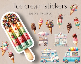 29 Ice cream clipart Digital stickers Ice cream PNG SVG Cricut stickers clipart Printable clipart stickers Vector files Sublimination