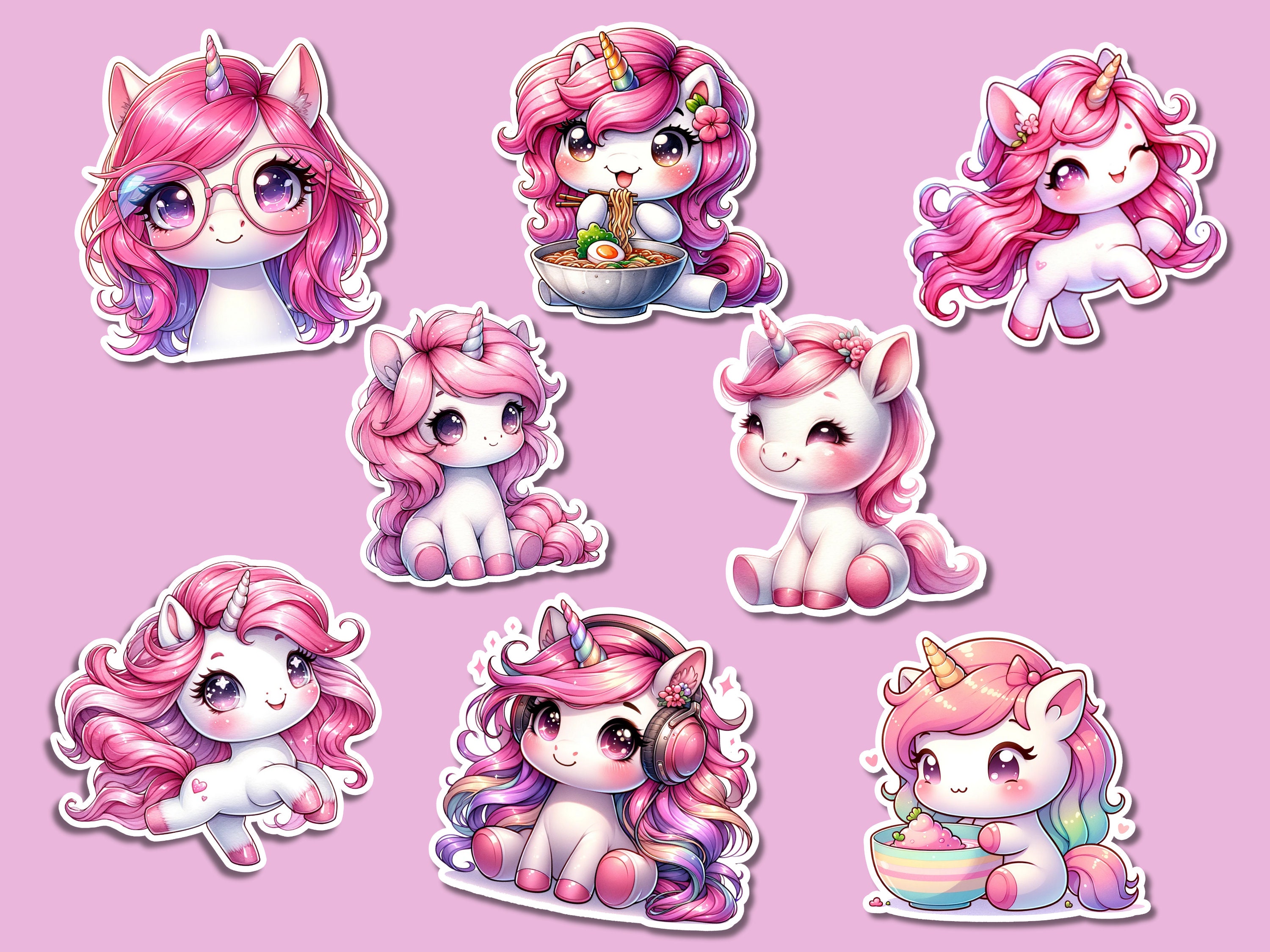 25 Pink Unicorn Printable Sticker Bundle Cricut Sticker PNG Bundle ...