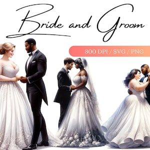 13 Novia y novio clipart SVG Marido y Esposa PNG Pareja Clipart Tarjeta de boda haciendo Scrapbooking Biracial pareja clipart Pareja mixta