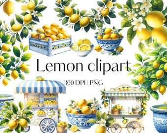 Citroen clipart - 23 Hoge kwaliteit PNG - Aquarel citroenen clipart Citrus clipart Zomer citroenen clipart Fruit clipart Citroen krans