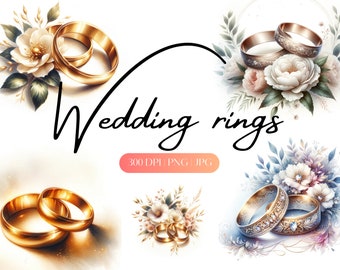 10 Wedding rings clipart JPG Bridal rings PNG Junk journal Wall art Scrapbooking Watercolor rings clipart Wedding Invitation clipart
