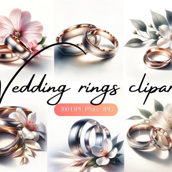 9 Wedding rings clipart JPG Bridal rings PNG Junk journal Wall art Scrapbooking Watercolor rings clipart Wedding Invitation clipart