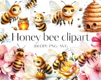 25 Honey bee clipart Bee clipart Busy bee Cute bee hive clipart Bee PNG Bee SVG Honey comb Garden clipart Bee invitation clipart