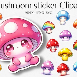 30 Watercolor cute mushroom PNG bundle Mushroom clipart Printable stickers Cricut stickers clipart Vector files - SVG designs Magic mushroom