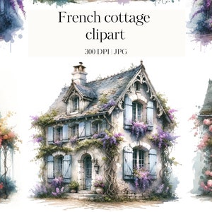 Aquarell Cottage auf dem Land, Frankreich, Clipart | Cottage Clipart | 14 hochwertige JPG | Scrapbook Papier, Papierhandwerk, Journaling, Shabby Chic