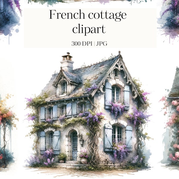 French Country Cottage Watercolor Clipart | Cottage clipart | 14 High quality JPG | Scrapbook Paper, Paper Crafts, Journaling, Shabby Chic
