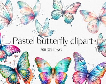 Watercolor butterfly clipart 10 Butterflies clipart Pastel butterflies Butterfly PNG Garden Clipart Spring clipart Transparent background