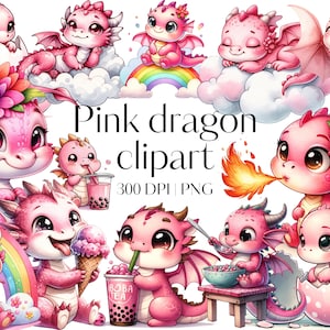Niedliche Drachen Clipart - 33 Drachen PNG - Baby Drachen png Aquarell Drachenei Baby Drachen Clipart Bündel Sublimation Junk Journal Sammelalbum