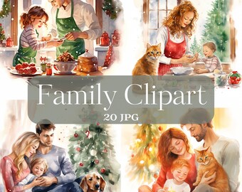 20 Watercolor Christmas family clipart High Quality JPGs Clipart bundle Family gathering Card Making, Digital Paper Craft, Scrapbooking