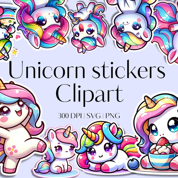 20 Cricut stickers clipart - Sticker PNG bundle - Printable clipart stickers - Vector files - SVG designs Rainbow Unicorn clipart