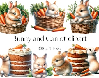17 Watercolor carrot clipart PNG Cute bunny clipart Rabbit clipart Spring clipart Garden clipart Paper crafts Junk Journal Scrapbooking
