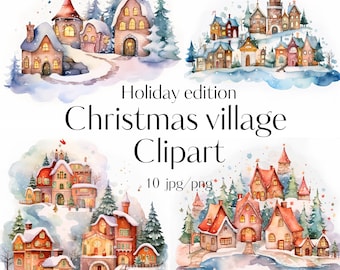 10 Christmas village clipart JPG Christmas scene PNG Wonderland clipart Small town Christmas Winter scene clipart Paper crafts Scrapbooking