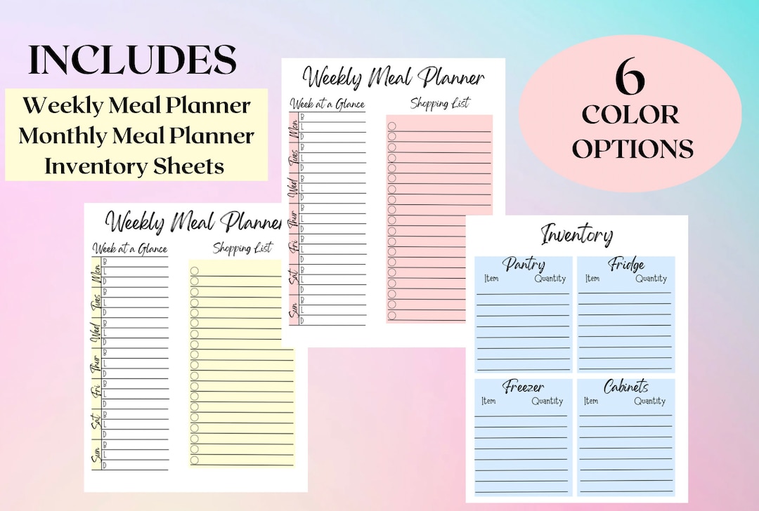 Digital Printable Meal Prep Calendar and Planner 6 Color Options Digital Printable Meal Prep Calendar and Planner 6 Color Options