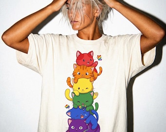 Camiseta de gato arcoíris, camiseta de gatitos del orgullo, regalo del mes del orgullo LGBTQ para amantes de los gatos.
