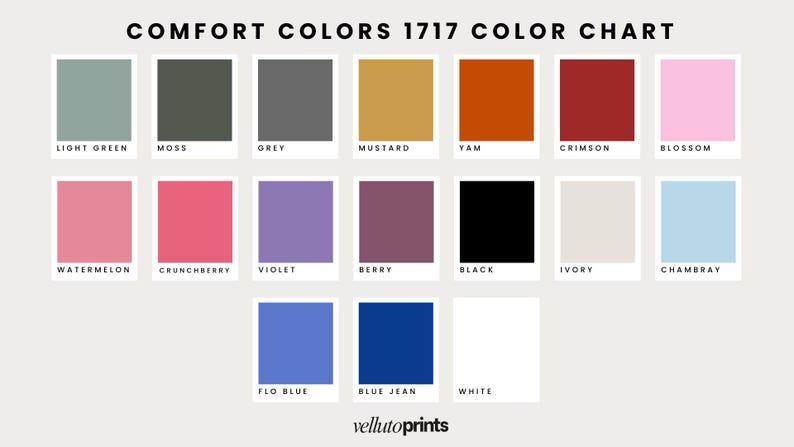 The image is a color chart displaying various colors, including shades of green, grey, mustard, yam, and pink.