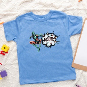 Superhero Shirt 4th Birthday Outfit Four Years Old Shirt Boys Superhero Theme T-Shirt Gift For 4 Year Old  Fourth BDay Tee Birthday Boy Hero